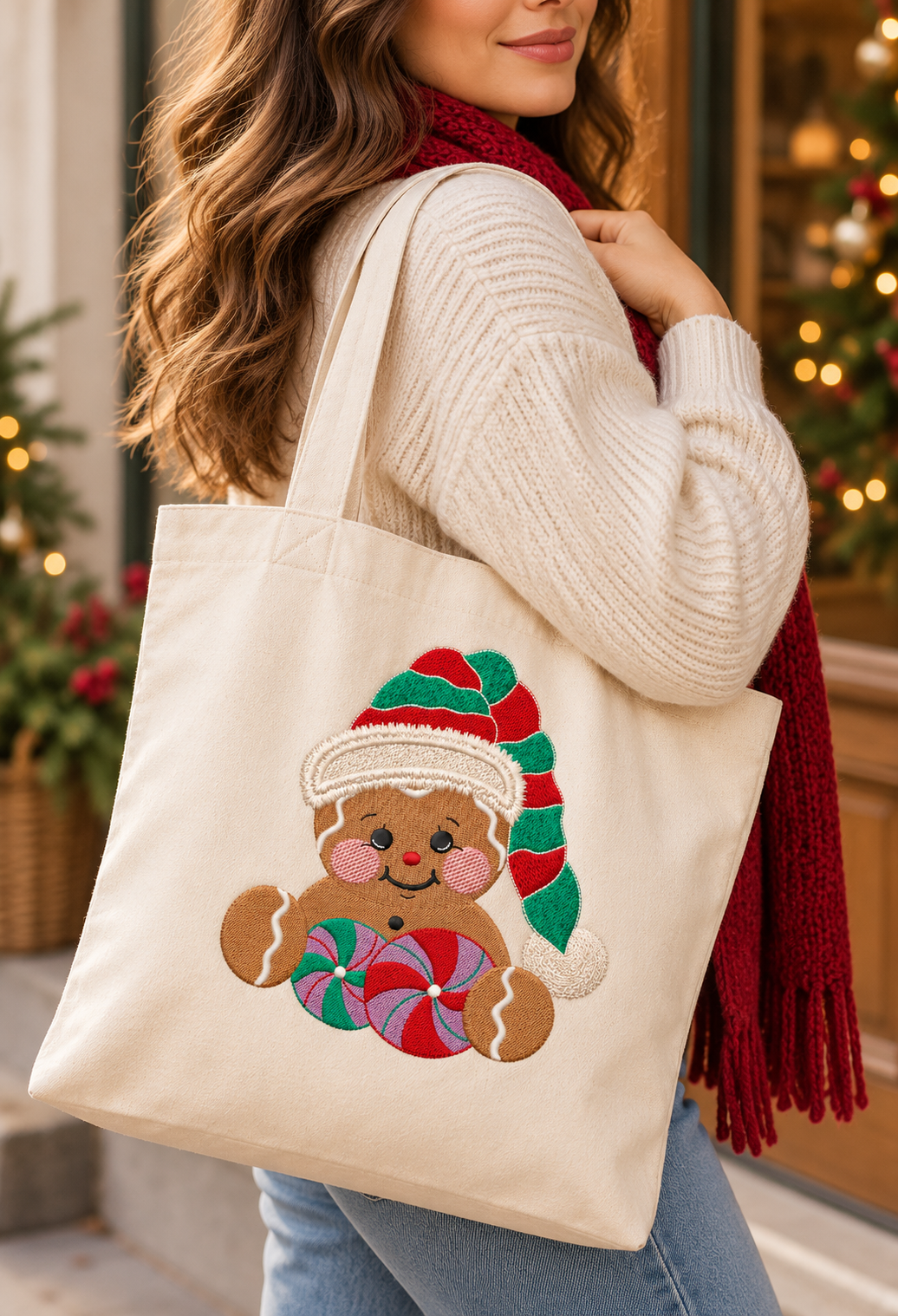 Personalized Christmas Gingerbread Tote Bag