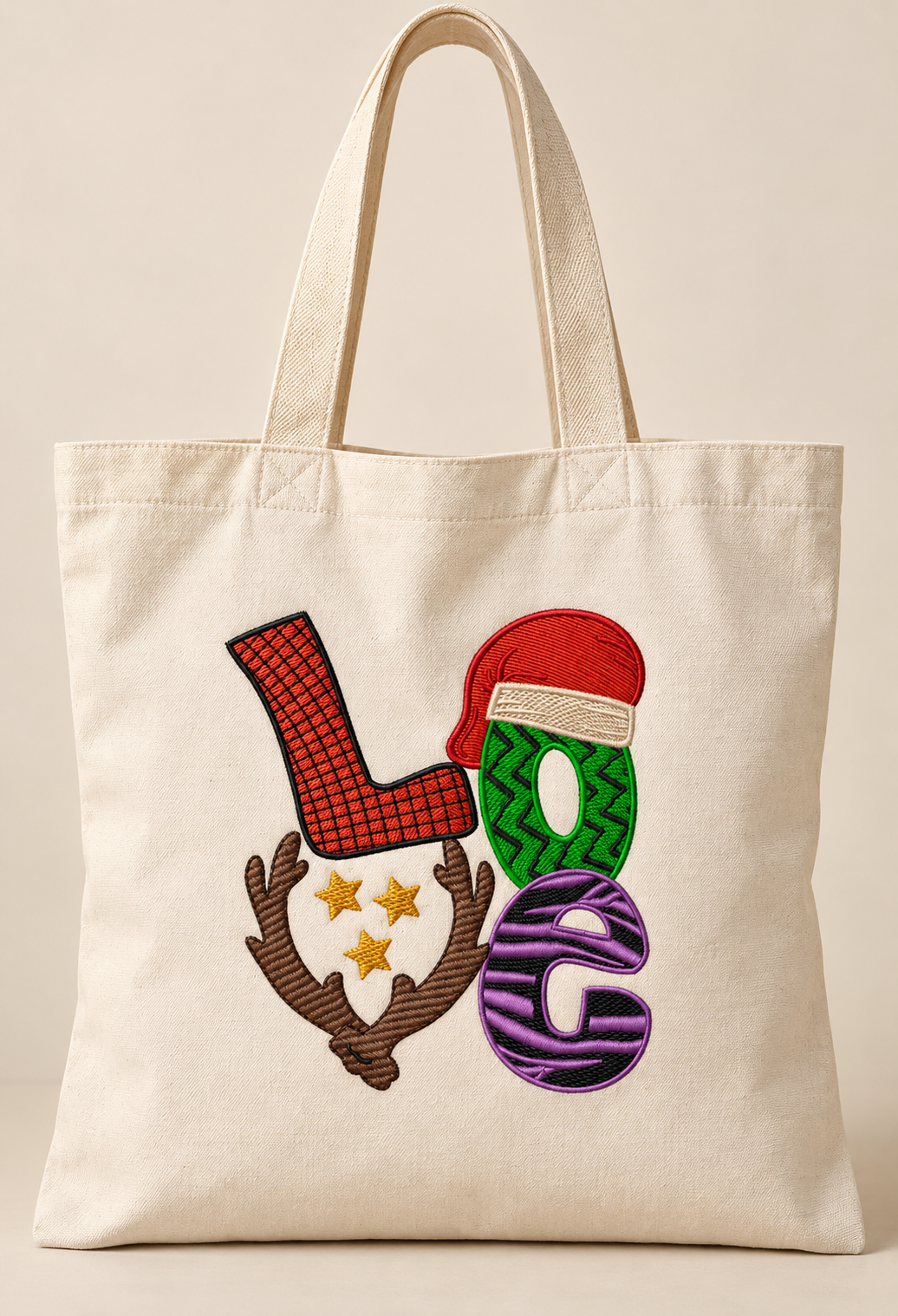 Christmas LOVE Embroidered Tote Bag – Festive Cotton Shopper