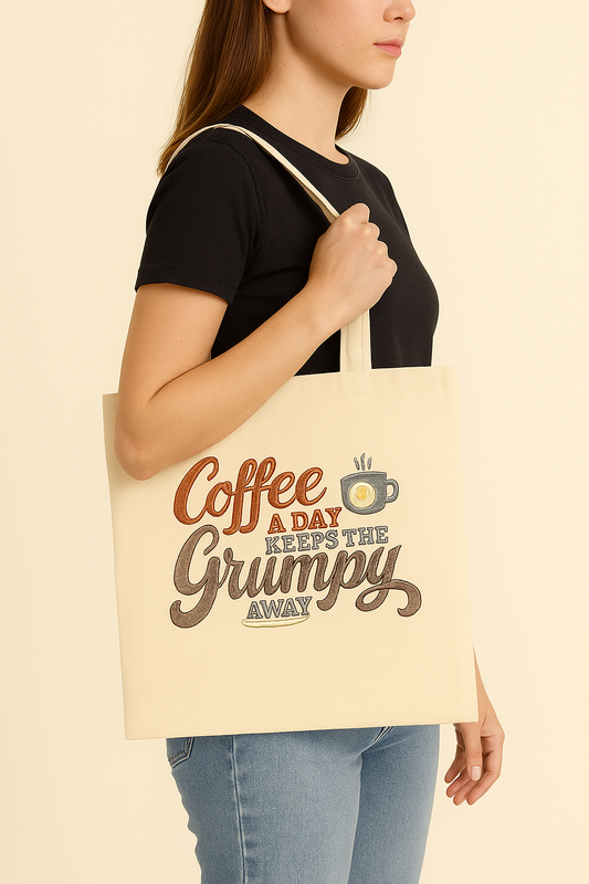 Coffee a Day Keeps the Grumpy Away – Premium Embroidered Tote Bag