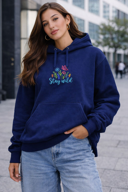 Embroidered Hoodie – “Stay Wild” Floral Design