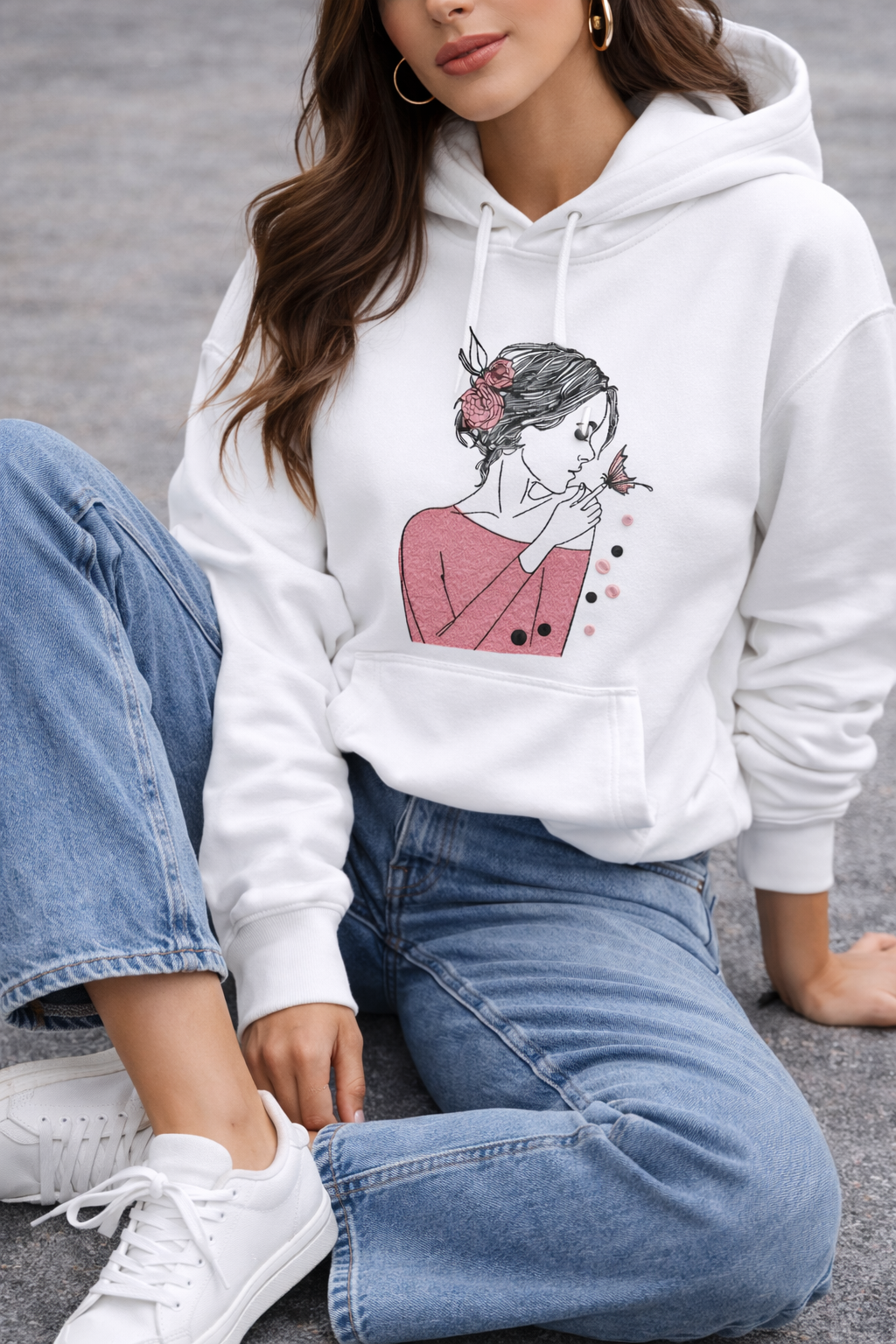 Embroidered Hoodie – Feminine Line Art Design